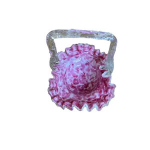 Steven And Williams Victorian Spangled Rose Art Glass Ruffled Basket Mica Thorn